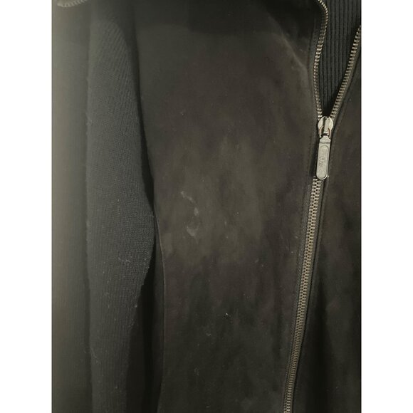 Dana Buchman Womens Black Knit & Suede Zip-Up Cardigan Sweater Jacket Size S War - Picture 6 of 7